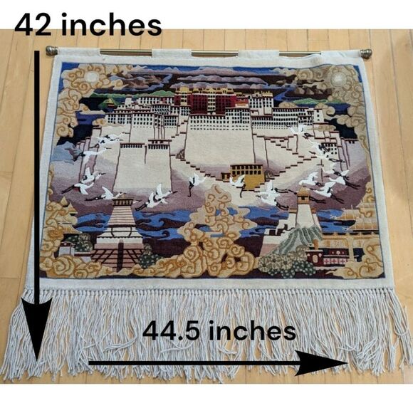 Tibetan Potala Palace Rug w/ Fringe Tapestry Wall Hanging Decor - Picture 2 of 7